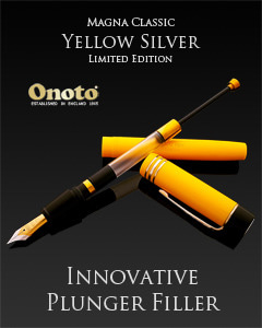 Onoto Magna Classic Yellow Silver Fountain Pen LE Plunger Filler