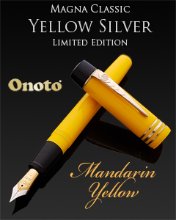Onoto Magna Classic Mandarin Yellow Silver Fountain Pen LE